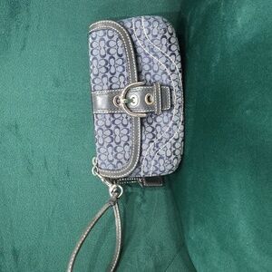 Coach Navy Signature Monogram Wristlet